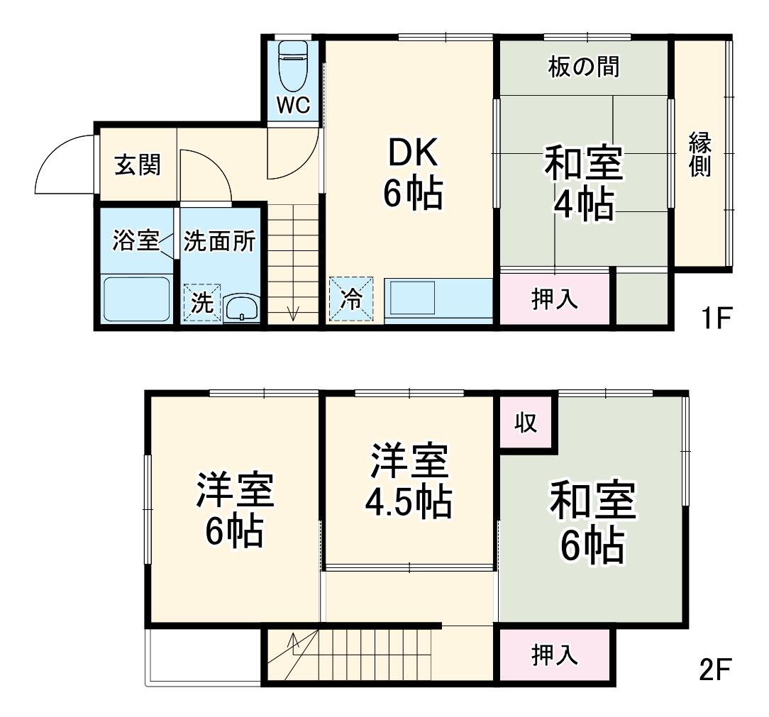 横浜線 橋本駅(神奈川) バス乗車時間:35分 稲生停バス停で下車 徒歩4分 2階建 築46年(4DK)の間取り写真