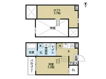 プラウド五番町(1K/2階)の間取り写真