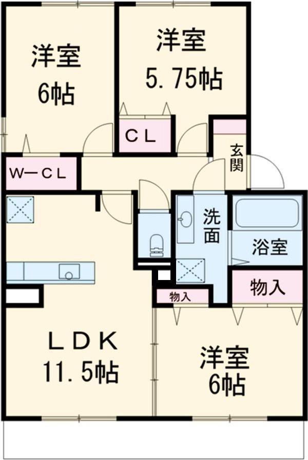 ハロウェル(3LDK/1階)の間取り写真