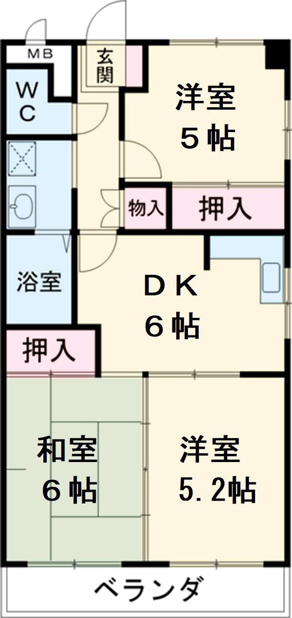本町ハウス(3DK/4階)の間取り写真