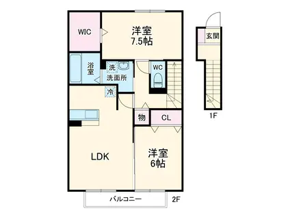 名鉄豊田線 米野木駅 徒歩8分 2階建 築15年(2LDK/2階)の間取り写真