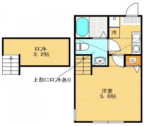 アイランドフラット(1K/2階)の間取り写真