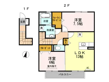 ソレアード御幸山(2LDK/2階)の間取り写真