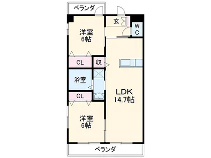 名古屋臨海高速鉄道 荒子川公園駅 徒歩41分 3階建 築8年(2LDK/3階)の間取り写真
