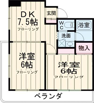 クレストヒルズ綾瀬(2DK/4階)の間取り写真