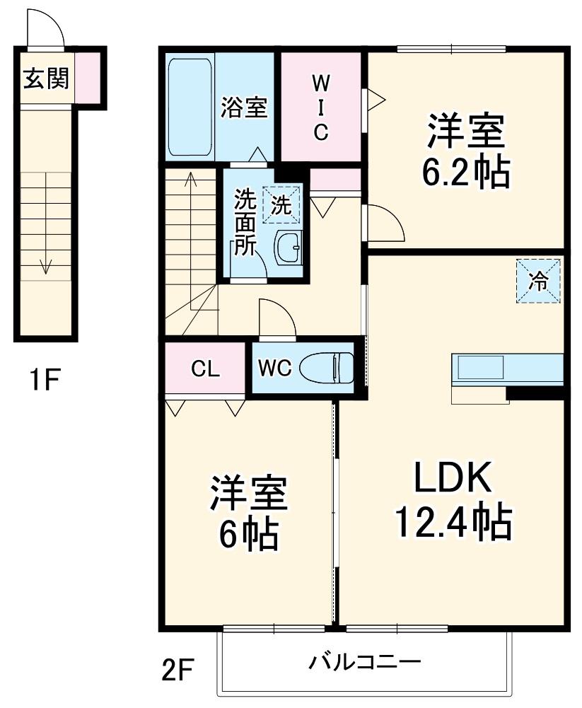 ハイツ アムール(2LDK/2階)の間取り写真
