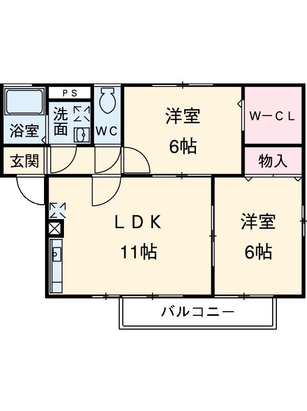 クレール・ヴィラージュ(2LDK/2階)の間取り写真