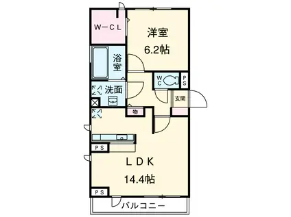 ウエストガーデン(1LDK/1階)の間取り写真