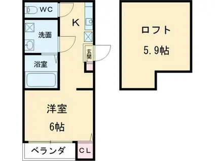ハーモニーテラスケー(1K/1階)の間取り写真