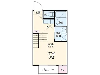 ハーモニーテラス高道町Ⅱ(1K/1階)の間取り写真