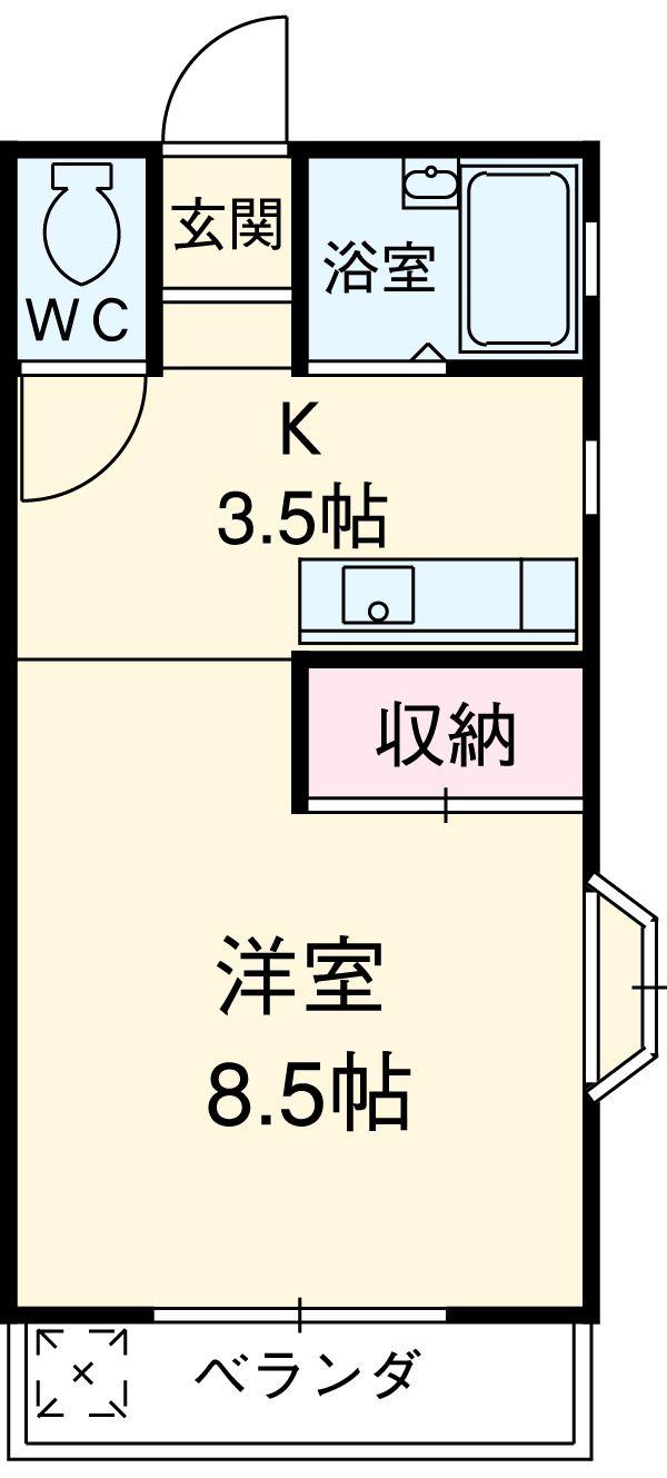 シャリエ中村(1K/2階)の間取り写真
