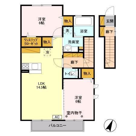 八千代の杜 サウスウインドE(2LDK/2階)の間取り写真