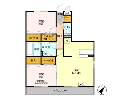 アトリアⅠ(2LDK/2階)の間取り写真