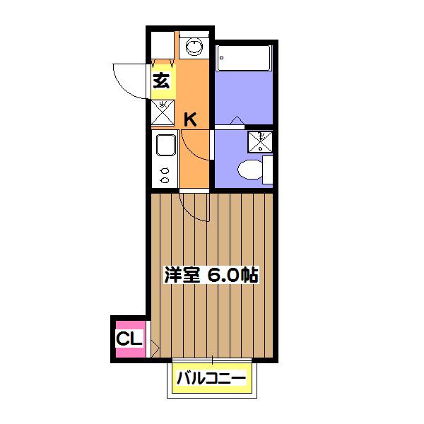 ヒルズ勝田台(1K/2階)の間取り写真
