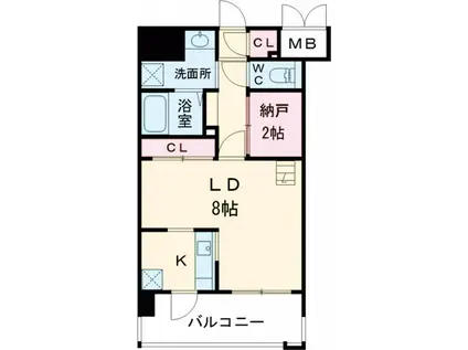 リアンシエルブルー東比恵2(1SK/10階)の間取り写真
