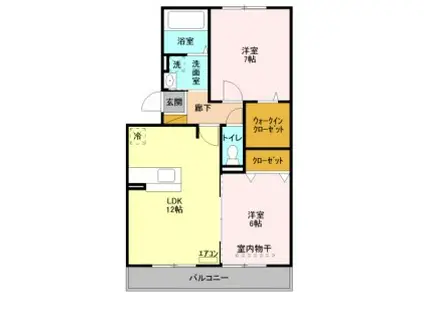 プリムヴェール十一番館(2LDK/2階)の間取り写真