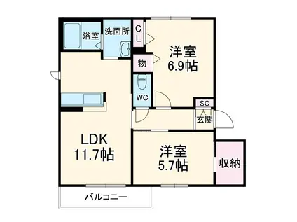 EGERIA(2LDK/1階)の間取り写真