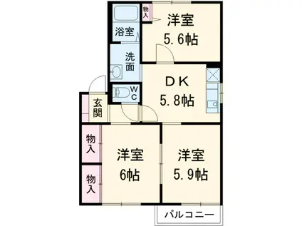 オーシャンヒルズ A(3DK/2階)の間取り写真
