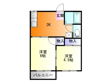 掛川メゾンオークラB棟(2DK/1階)の間取り写真