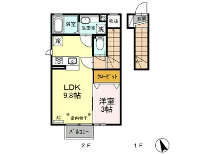 ラ・ペジーブル A(1LDK/2階)の間取り写真