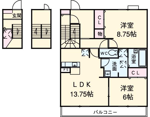 メゾンななつ星(2LDK/3階)の間取り写真