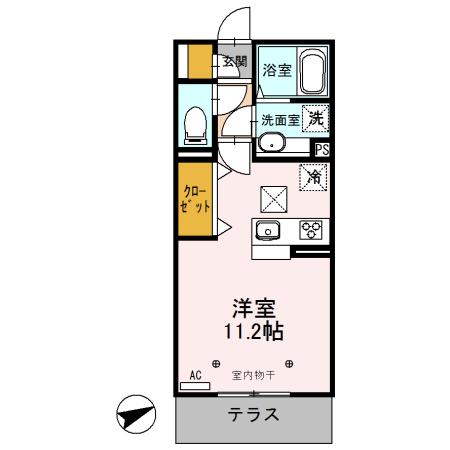 ブラスガーデン(ワンルーム/1階)の間取り写真