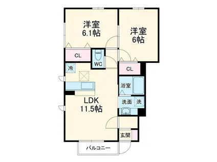 ANJEWEL(2LDK/1階)の間取り写真