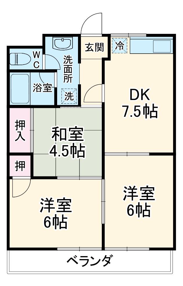 YOUハイツⅡ(3DK/3階)の間取り写真