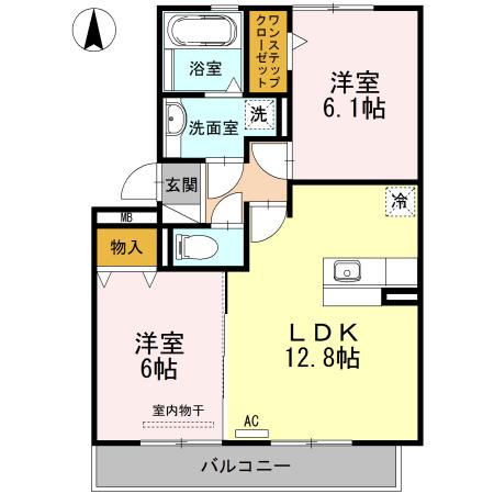 ペルテ飛鳥B(2LDK/3階)の間取り写真