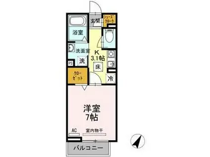 プレストンズ高峯(1K/1階)の間取り写真