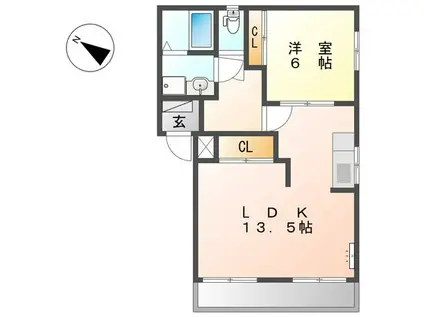 シャトー栗原 2(1LDK/1階)の間取り写真