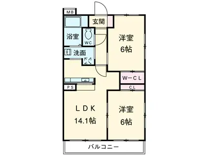 天竜浜名湖鉄道 西掛川駅 徒歩9分 4階建 築16年(2LDK/2階)の間取り写真