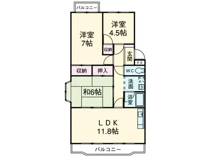 ガーデン葉月Ⅲ(3LDK/3階)の間取り写真