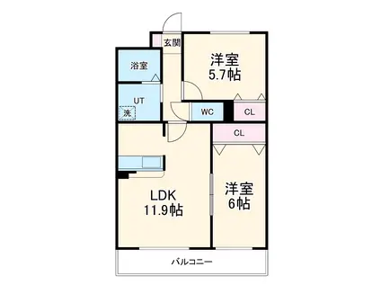 プリミエール山敷230(2LDK/2階)の間取り写真