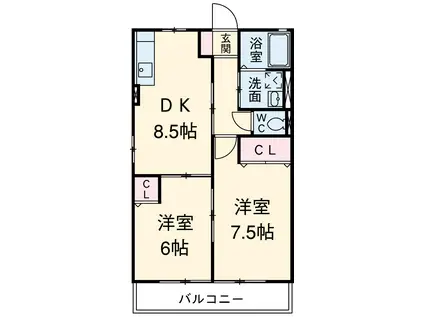 ミレニアムB(2DK/1階)の間取り写真