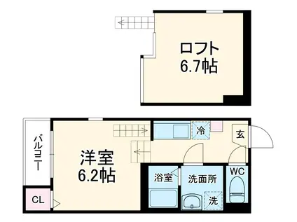 ハーモニーテラス寺崎町Ⅱ(1K/2階)の間取り写真