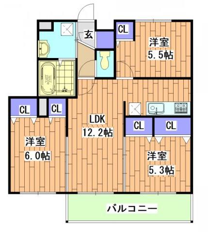 サンシャインガーデン嵯峨嵐山(3LDK/3階)の間取り写真
