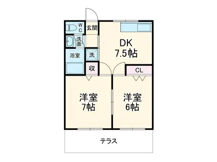 クリスタルアイ(2LDK/2階)の間取り写真