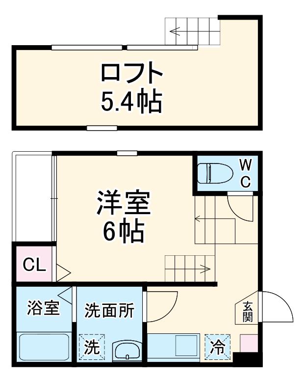 ハーモニーテラス志賀町Ⅳ(1K/2階)の間取り写真