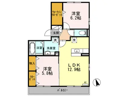 サン・ハニー小本本町 A棟(2LDK/1階)の間取り写真