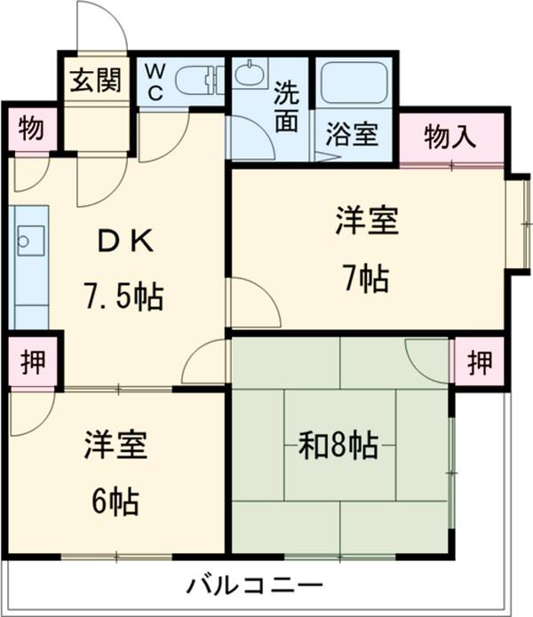 春竹フラッツ(3DK/3階)の間取り写真