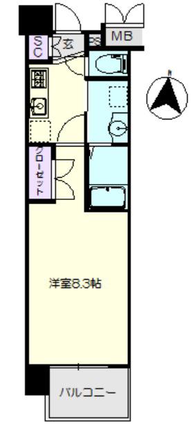パルティール黒川(1K/2階)の間取り写真