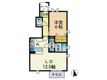 MARIAGE B棟(1LDK/1階)の間取り写真