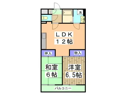 京都市東西線 太秦天神川駅 徒歩25分 5階建 築30年(2LDK/5階)の間取り写真