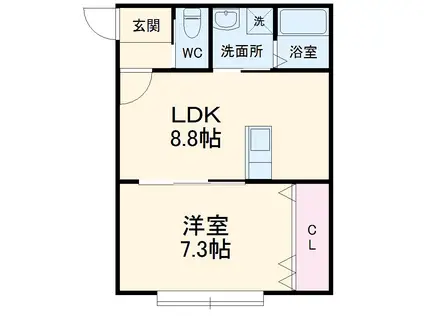 レジデンスコースト稲毛海岸(1LDK/2階)の間取り写真