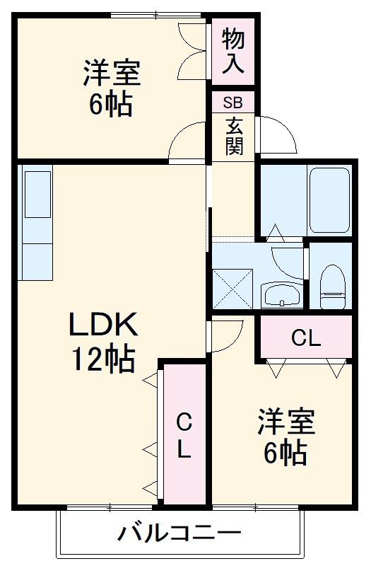 栄林ハイツA棟(2LDK/1階)の間取り写真