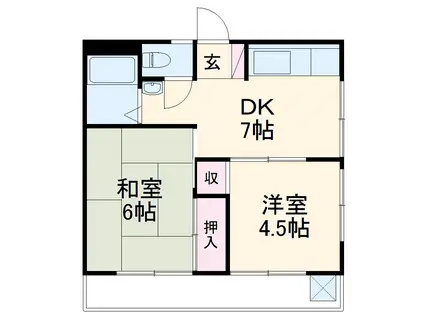 サン駒止ビル(2DK/4階)の間取り写真