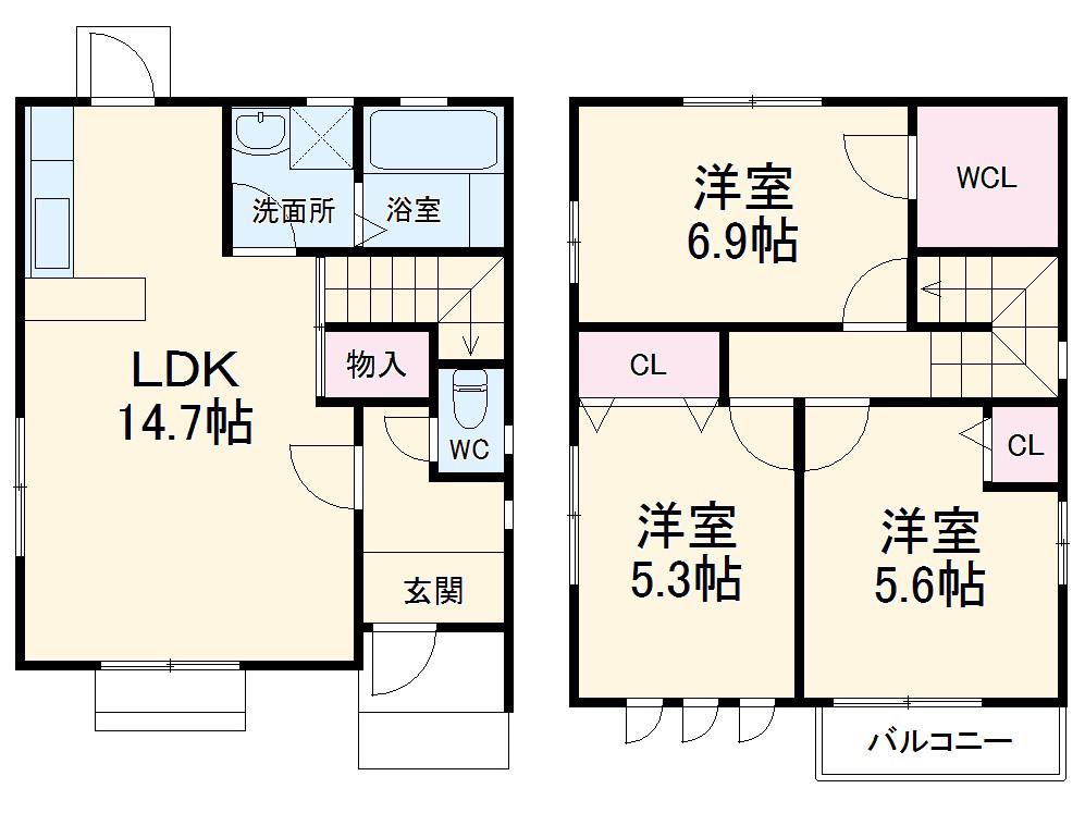 名鉄小牧線 味鋺駅 徒歩5分 2階建 築7年(3LDK)の間取り写真