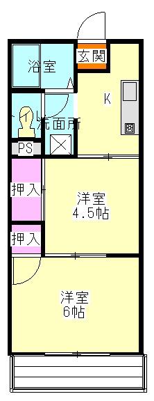 メゾン静1号棟(2K/1階)の間取り写真