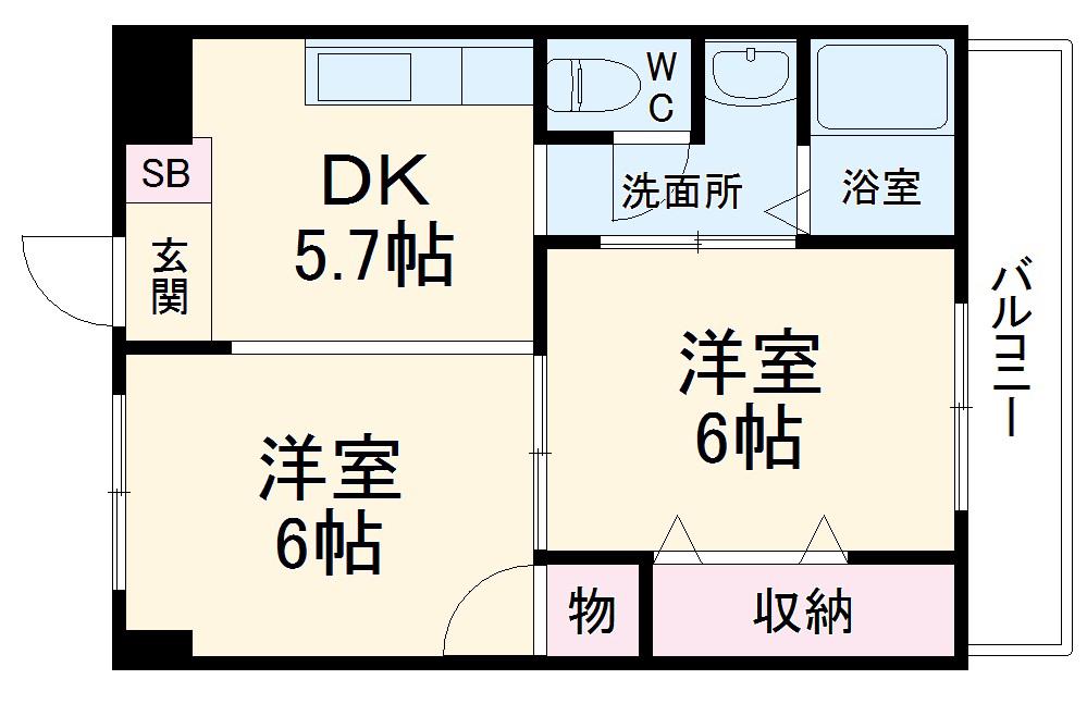 コーポラス西春(2DK/3階)の間取り写真
